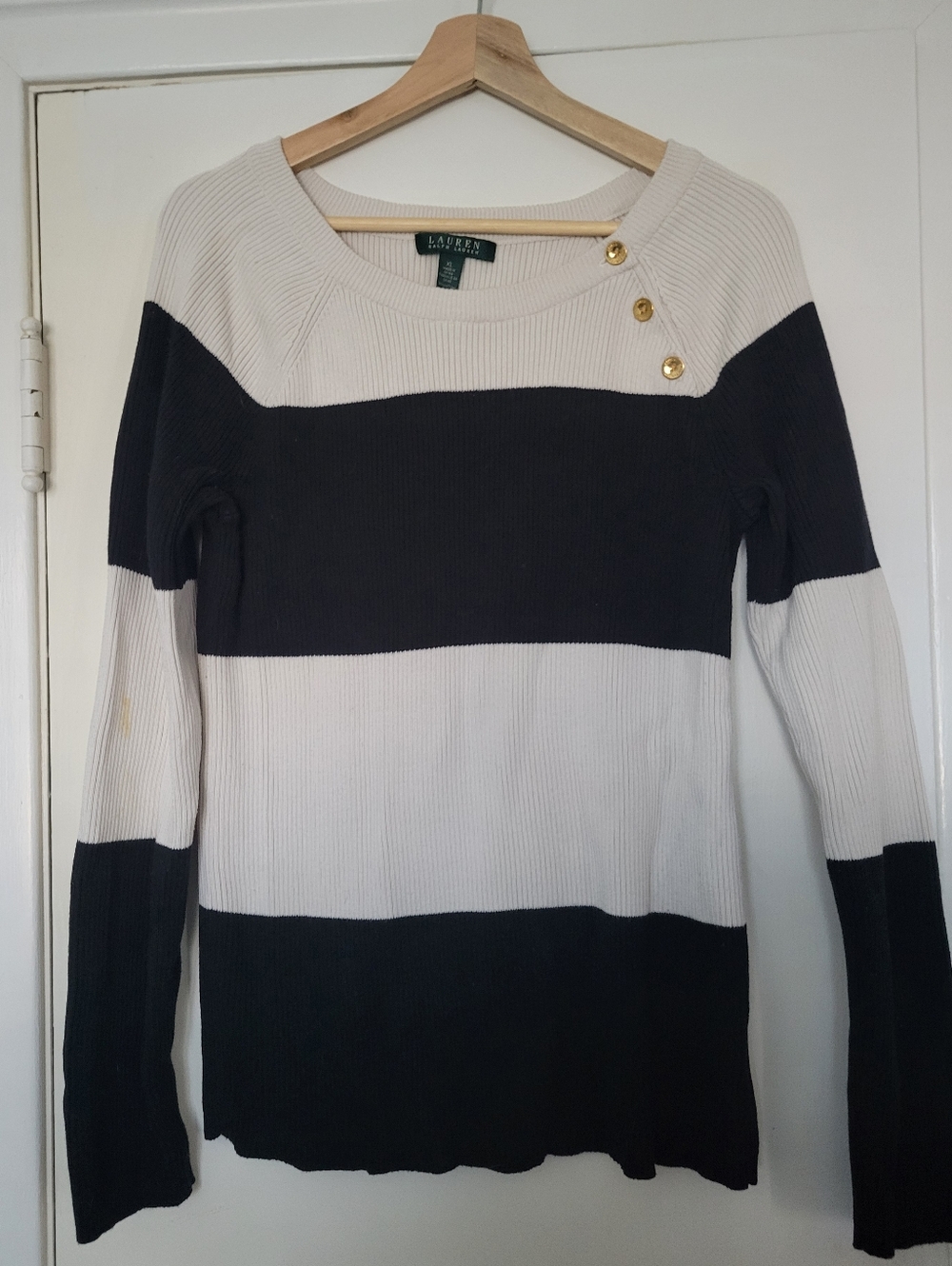 Ralph Lauren Striped Rib Knit Sweater - Black & White
